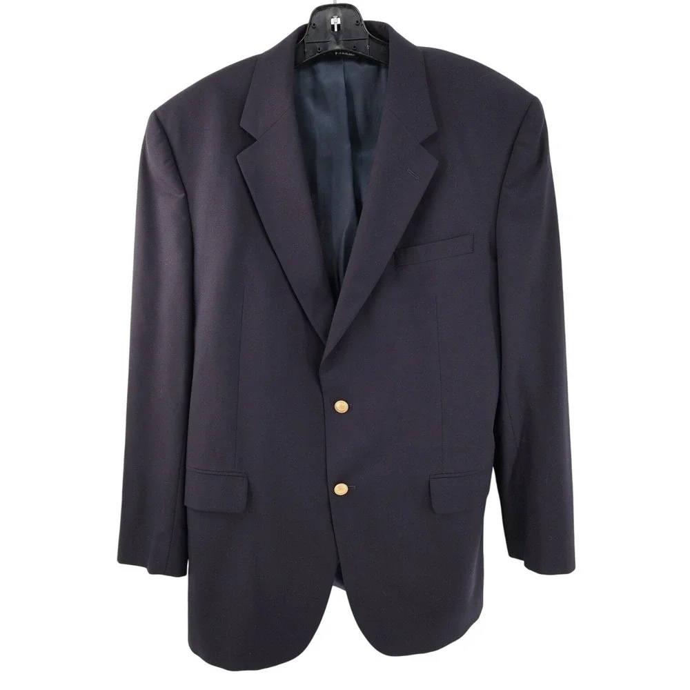 Jos A Bank Mens Blazer Mens 46L‎ Long Navy Black Wool Gold Buttons Two Button